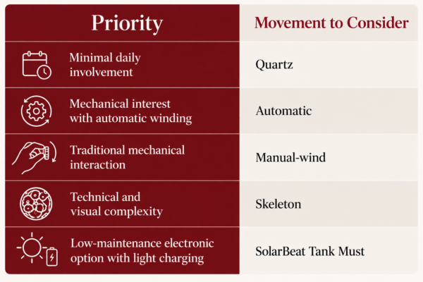 Luxury Watch Movement Comparison Table