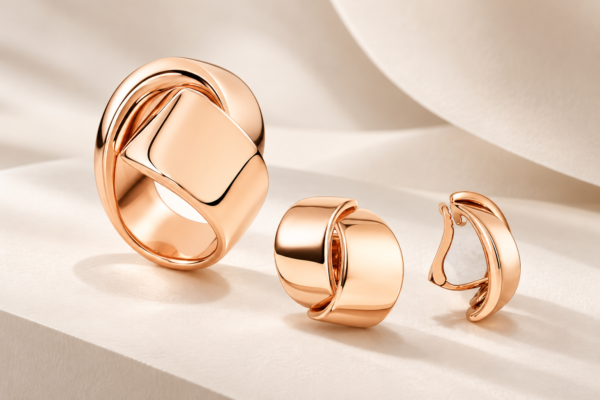 Vhernier Abbraccio Ring: Rose-Gold Knot Jewelry Still Life
